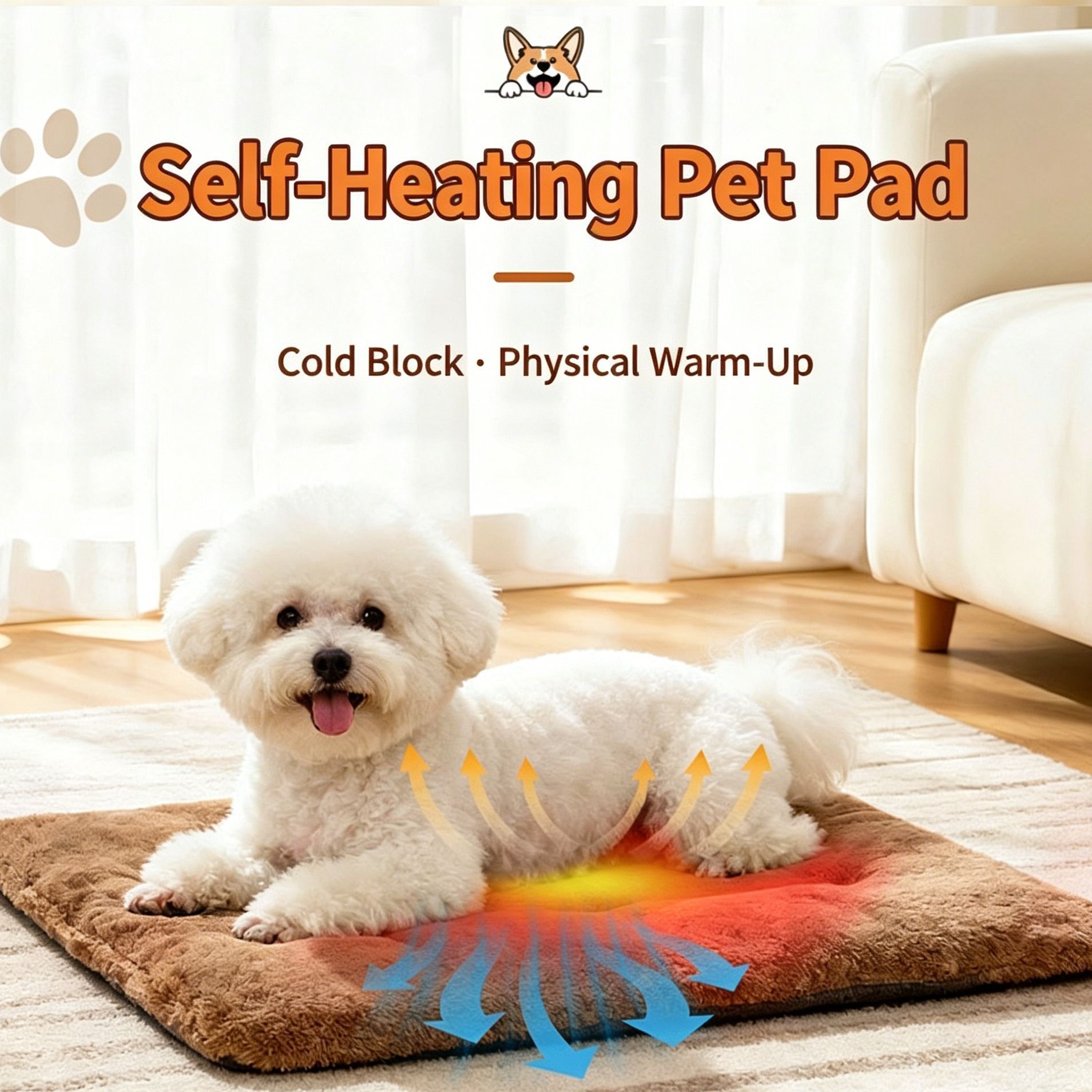 Khaki Self Heating Pet Pad M Size 45*70cm Warm Dog Cat Mat - Image 3