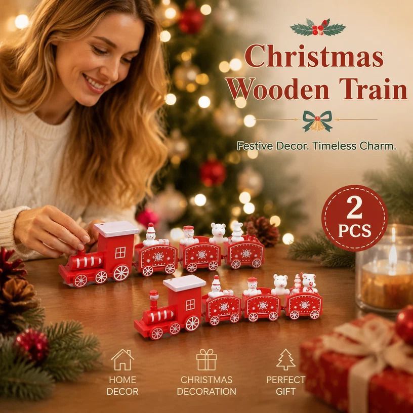 Red Box Christmas Train Ornament 2 Pack, Holiday Gift - Image 1