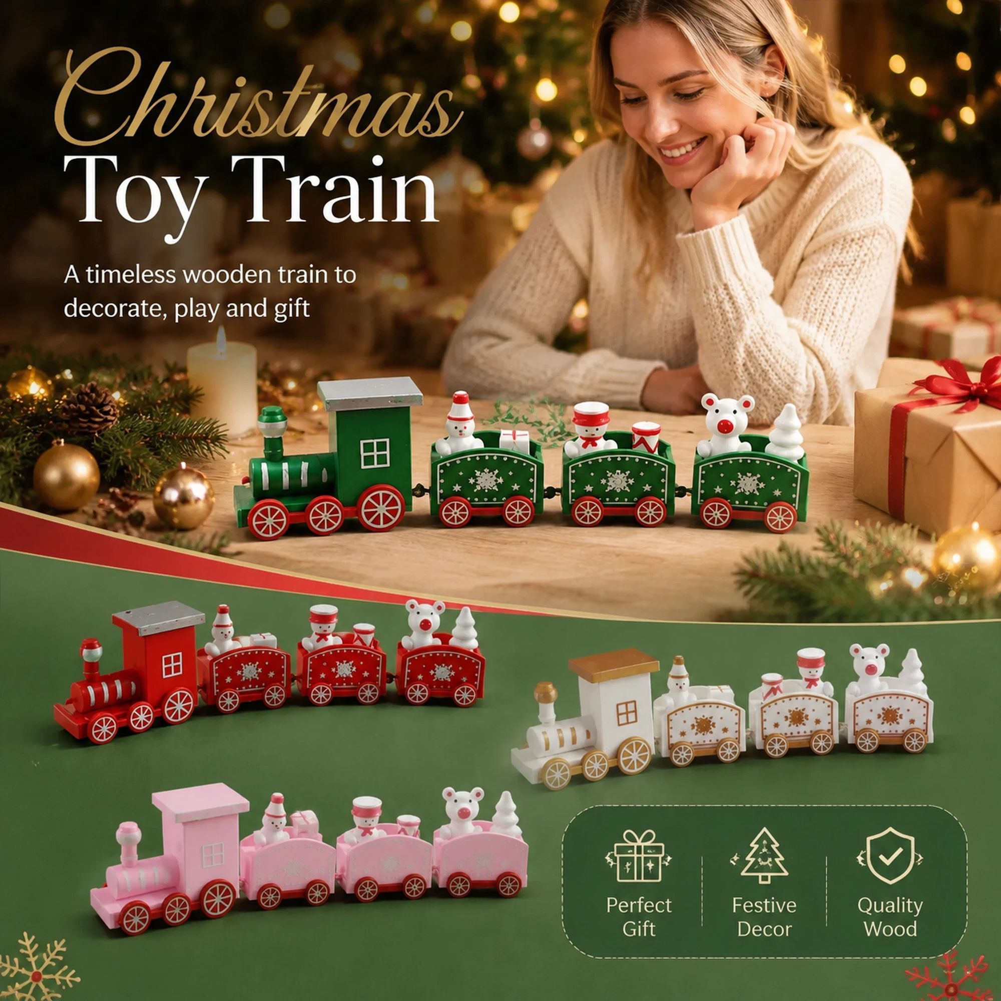 Red Box Christmas Train Ornament 2 Pack, Holiday Gift - Image 3