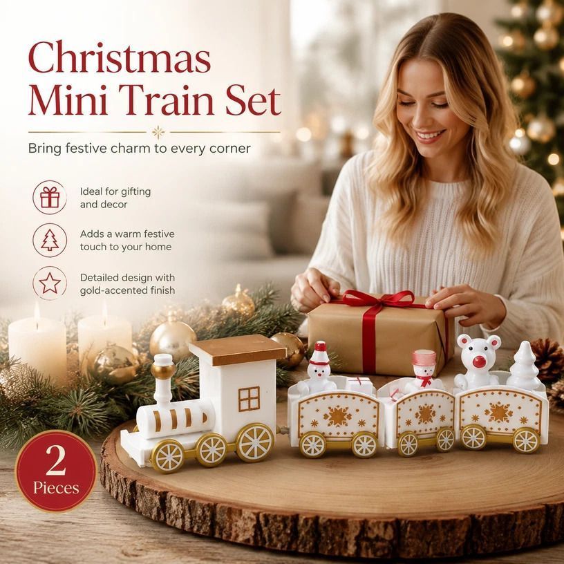 White Box Christmas Train Ornament 2 Pack, Decor Gift - Image 1