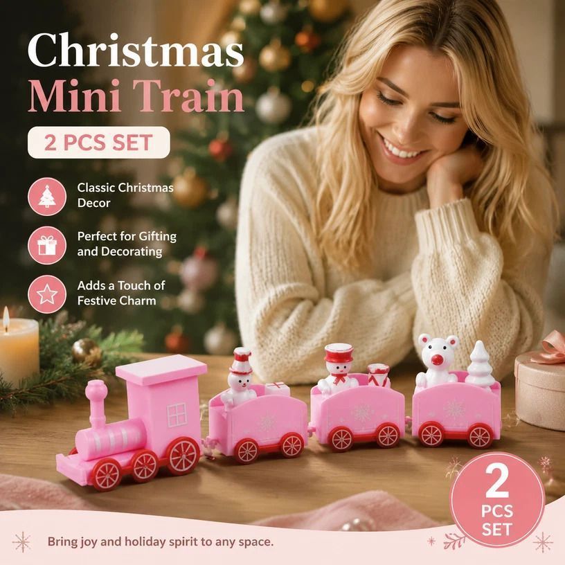 Pink Box Christmas Train Ornament 2 Pack, Cute Xmas Gift - Image 1
