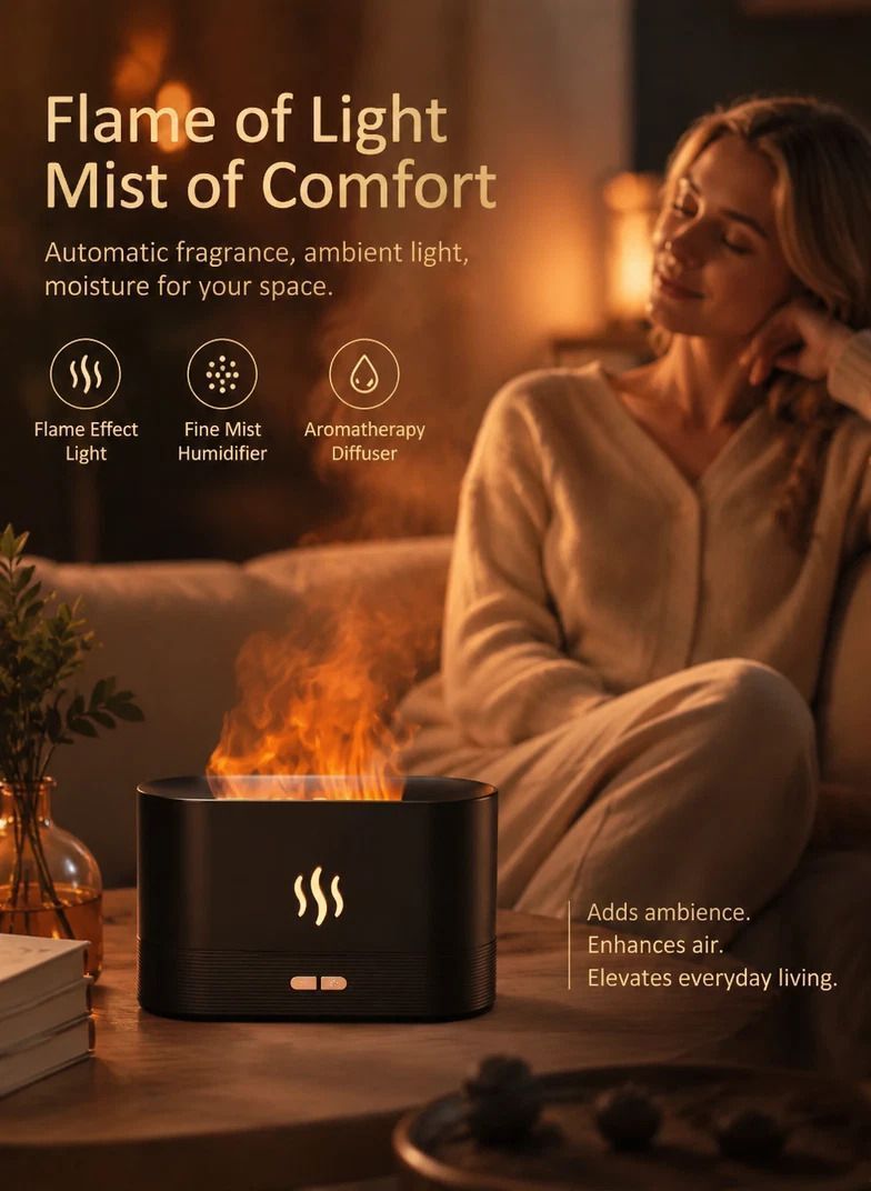 USB Flame Aroma Diffuser, White RGB Light, Festive Gift - Image 3