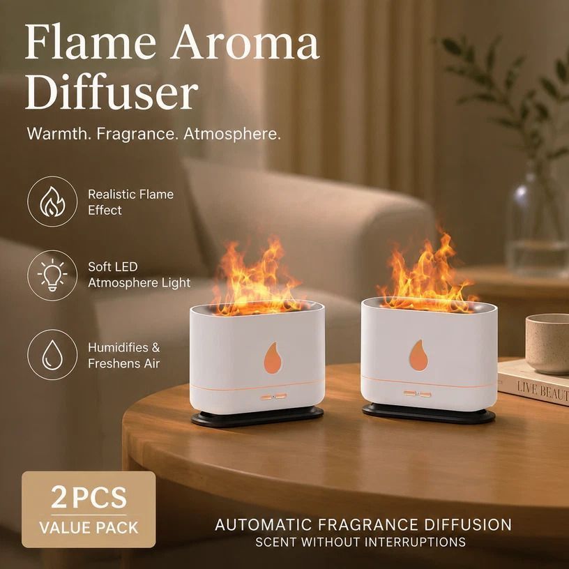2 Pack USB Flame Diffuser, White Single Light, Bedroom Gift - Image 1