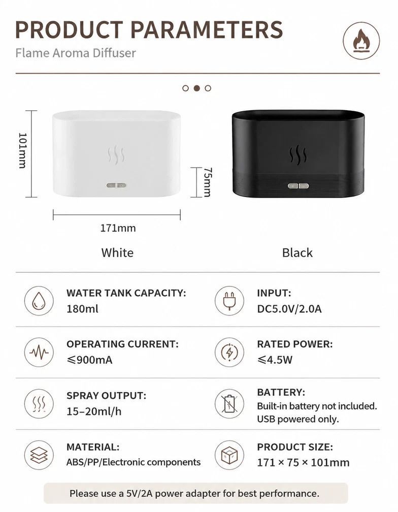 2 Pack USB Flame Diffuser, White RGB Light, Home Xmas Gift - Image 2