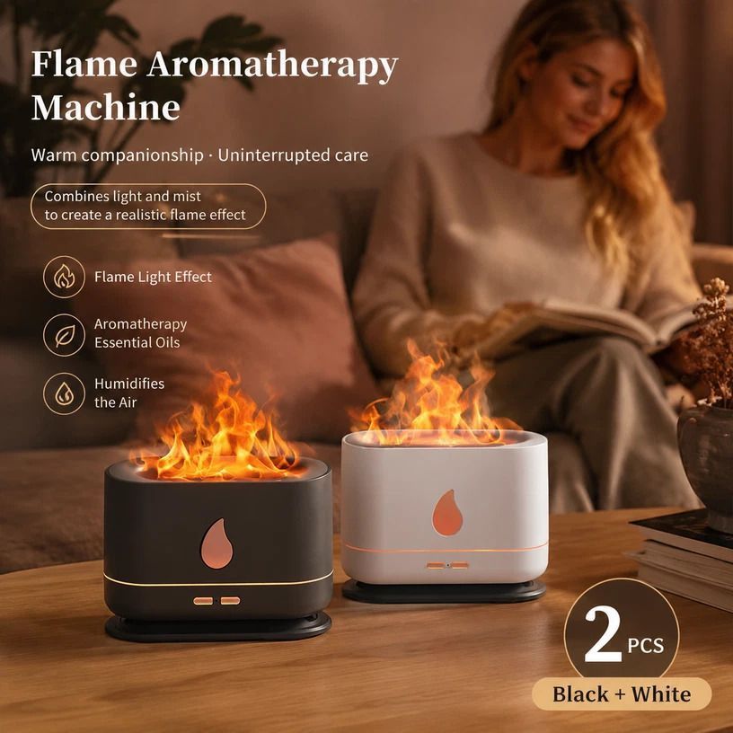 2 Pack USB Flame Diffuser, White & Black Single Light Pair - Image 1