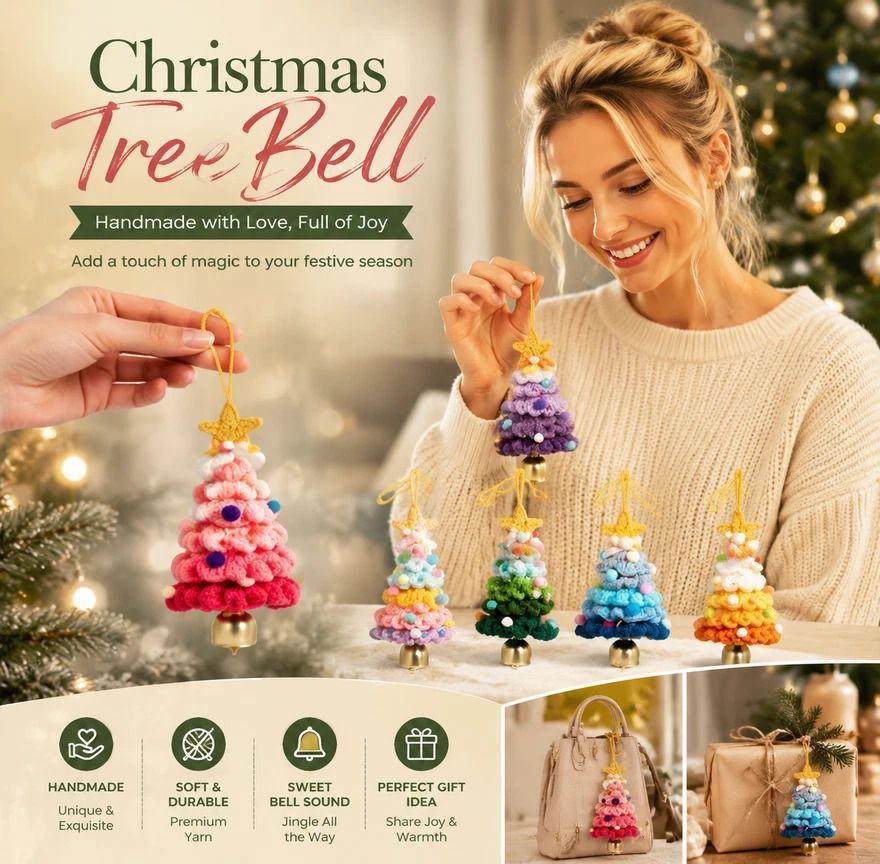 2 Pack Crochet Bell Ornament Style D Rainbow 1, Bright Xmas Present - Image 3
