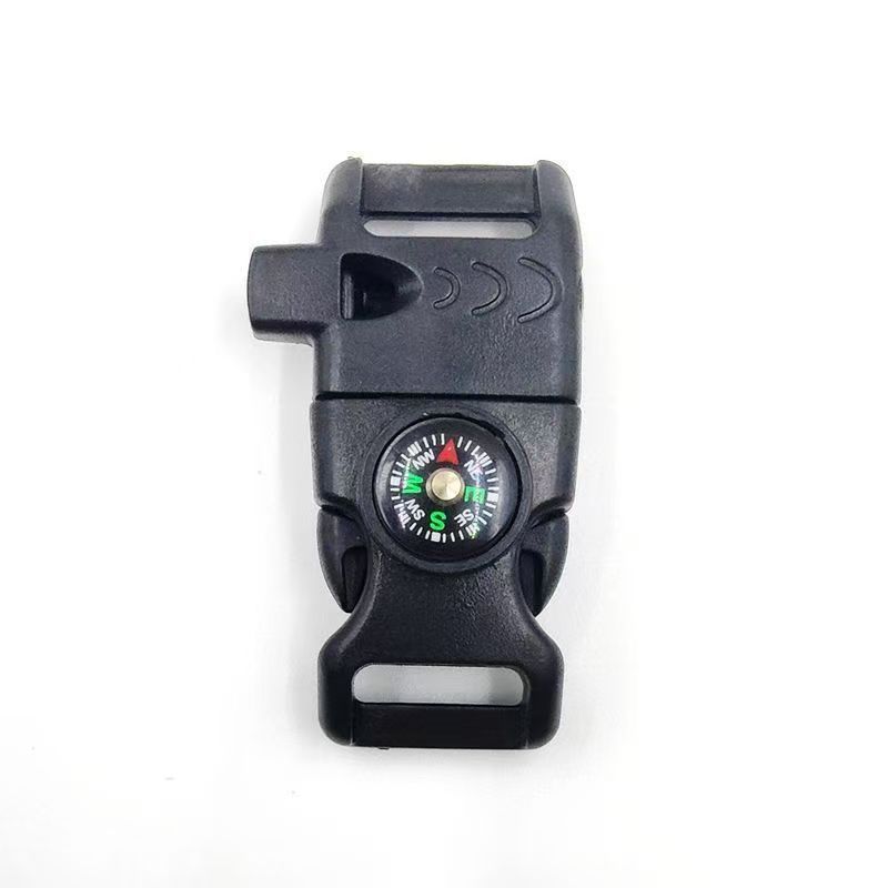 4pk Black Multi Survival Paracord Buckle Flint Whistle Compass - Image 1