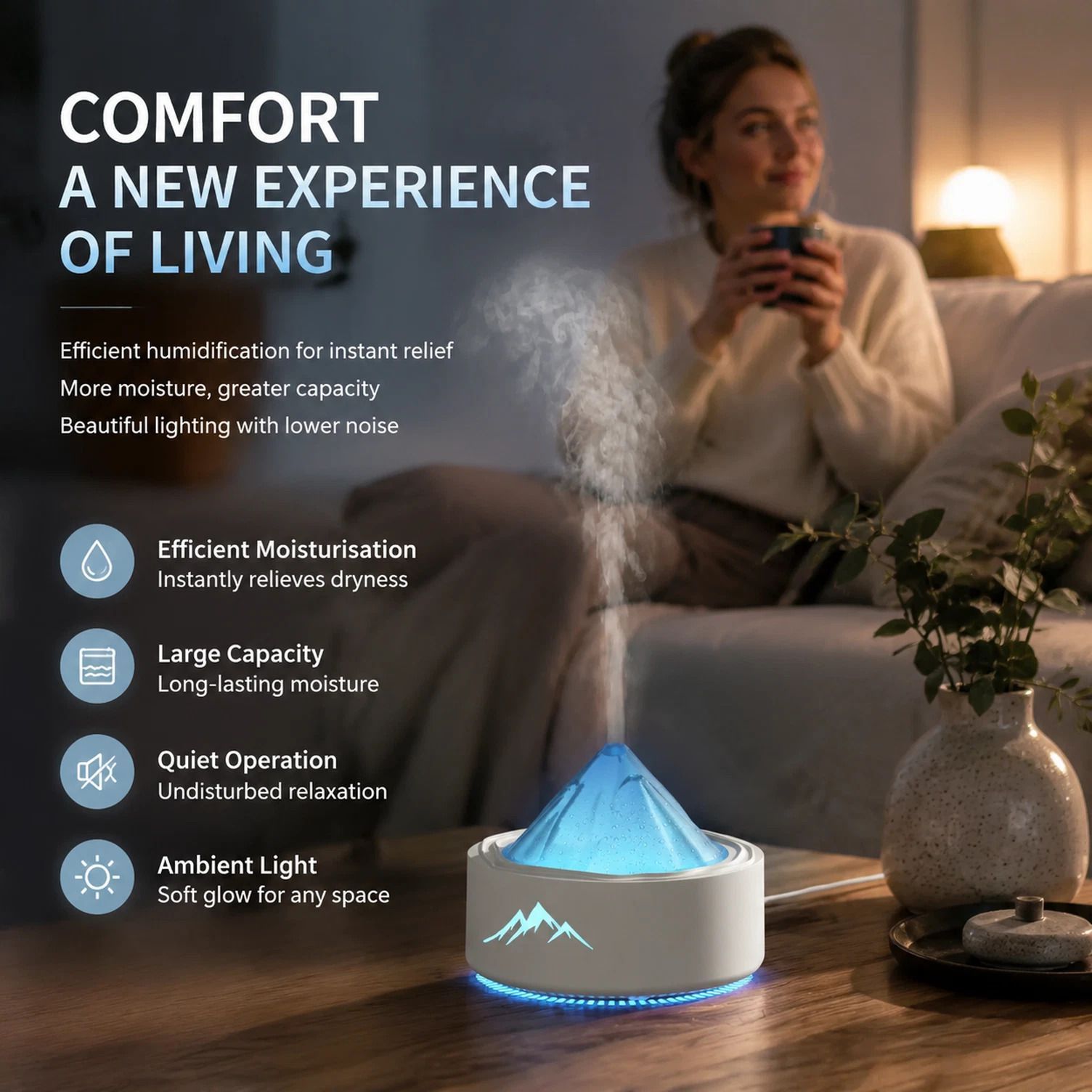 Home Aroma Diffuser Humidifier with Night Light, White, Christmas Gift - Image 1