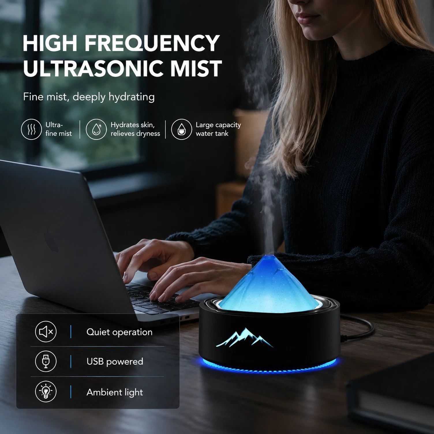 Home Aroma Diffuser Humidifier with Night Light, Black, Holiday Present - Image 1