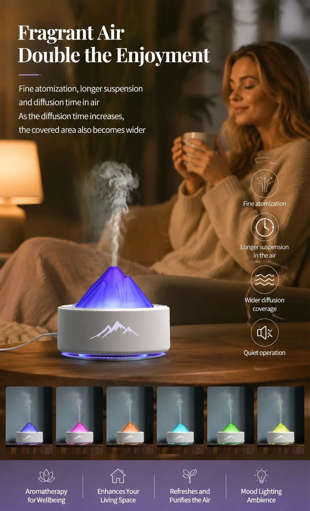 Tap Control Night Light Humidifier, Pink, Stocking Filler Gift - Image 3