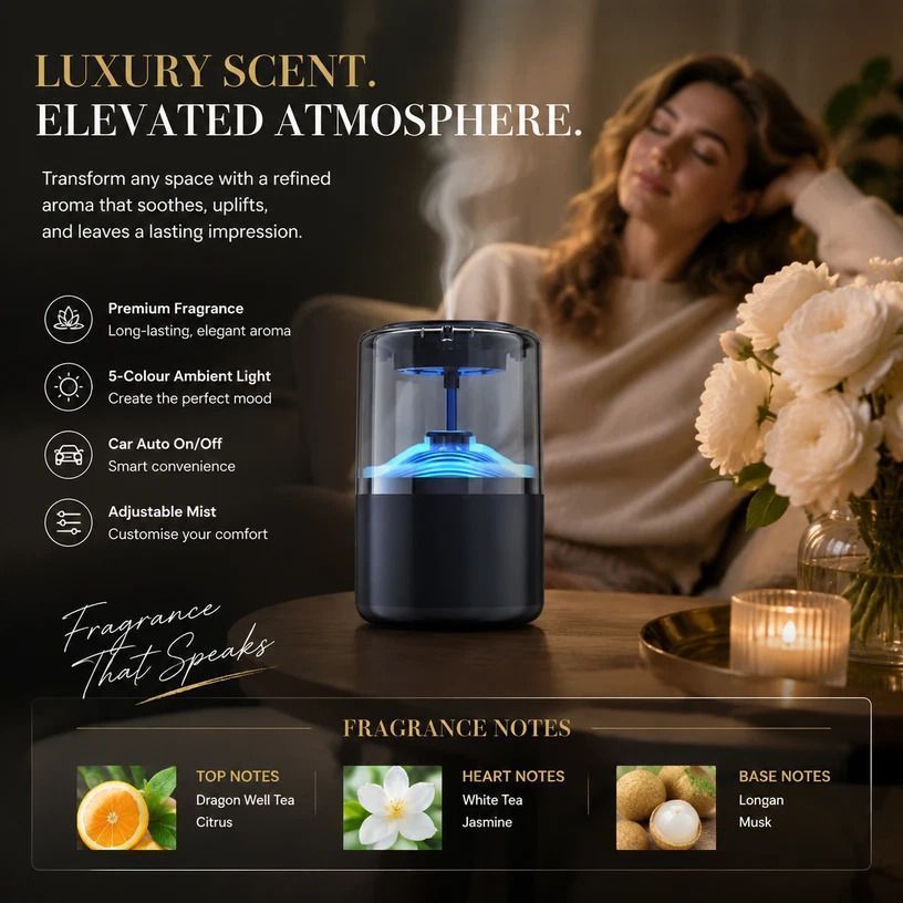 Auto Start-Stop Car Aroma Diffuser XM-ZS44, Gardenia White Tea, Xmas & Dad Present - Image 1