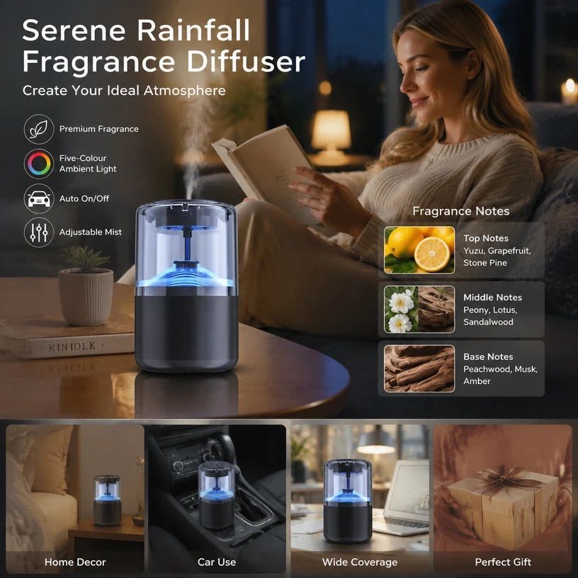 Auto Start-Stop Car Aroma Diffuser XM-ZS44, Calming Rain, Christmas & Dad Gift - Image 1
