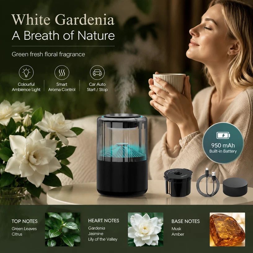 Car Diffuser XM-ZS44 + Height Pad, Gardenia White Tea, Xmas & Dad Present - Image 1