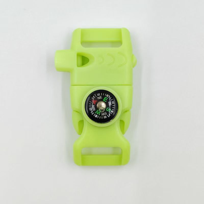 4pk Fluorescent Green Multi Survival Paracord Buckle Flint Whistle Compass - Image 1