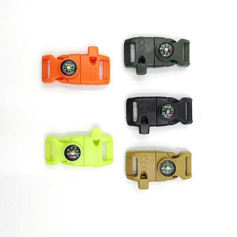 4pk Fluorescent Green Multi Survival Paracord Buckle Flint Whistle Compass - Image 4