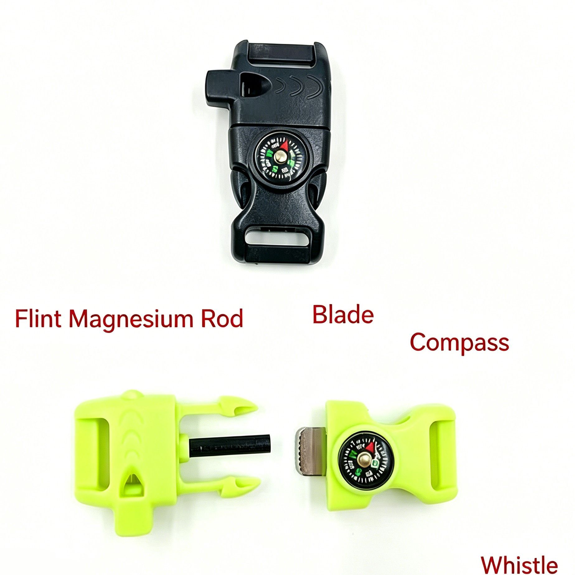 4pk Orange Multi Survival Paracord Buckle Flint Whistle Compass - Image 2