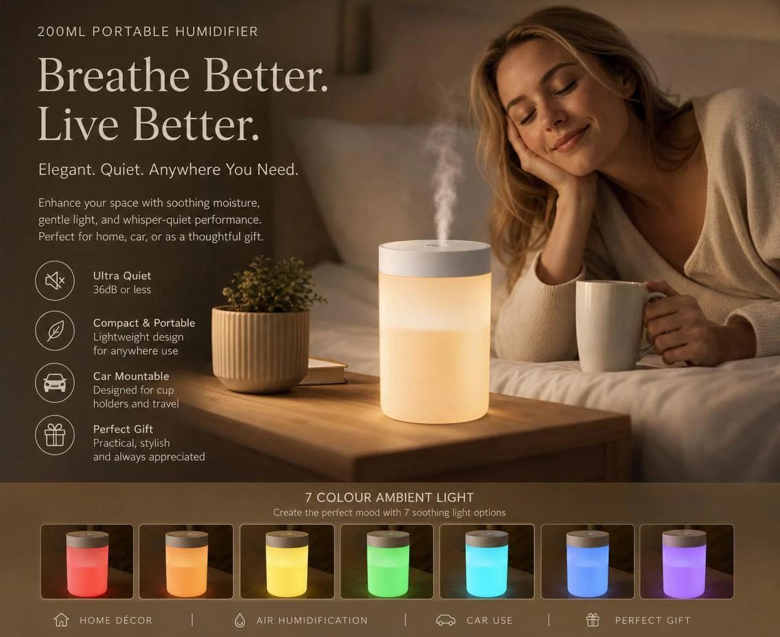 USB Mini Humidifier with Aroma Light, White, Christmas Gift - Image 1
