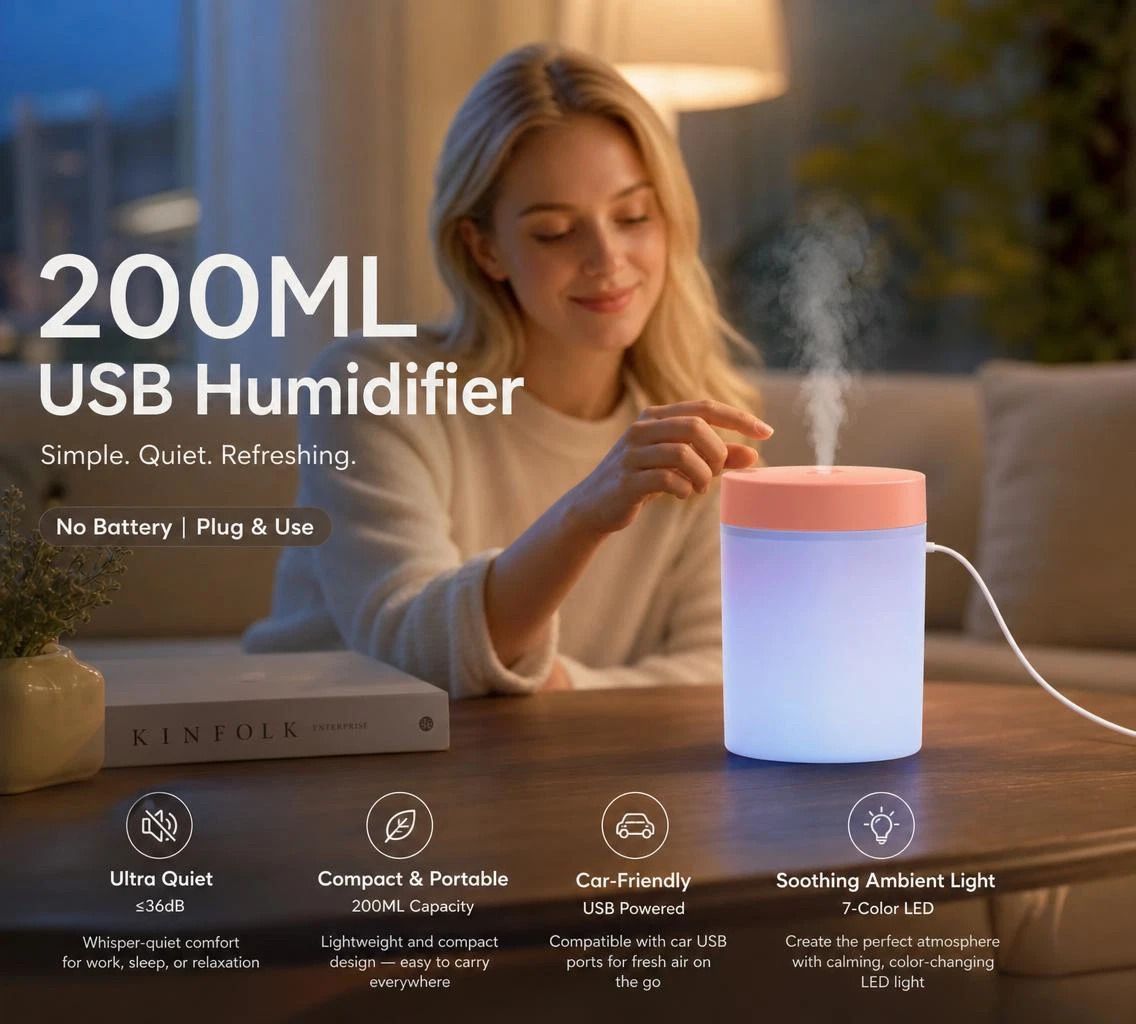 USB Mini Humidifier with Aroma Light, Pink, Holiday Present - Image 1