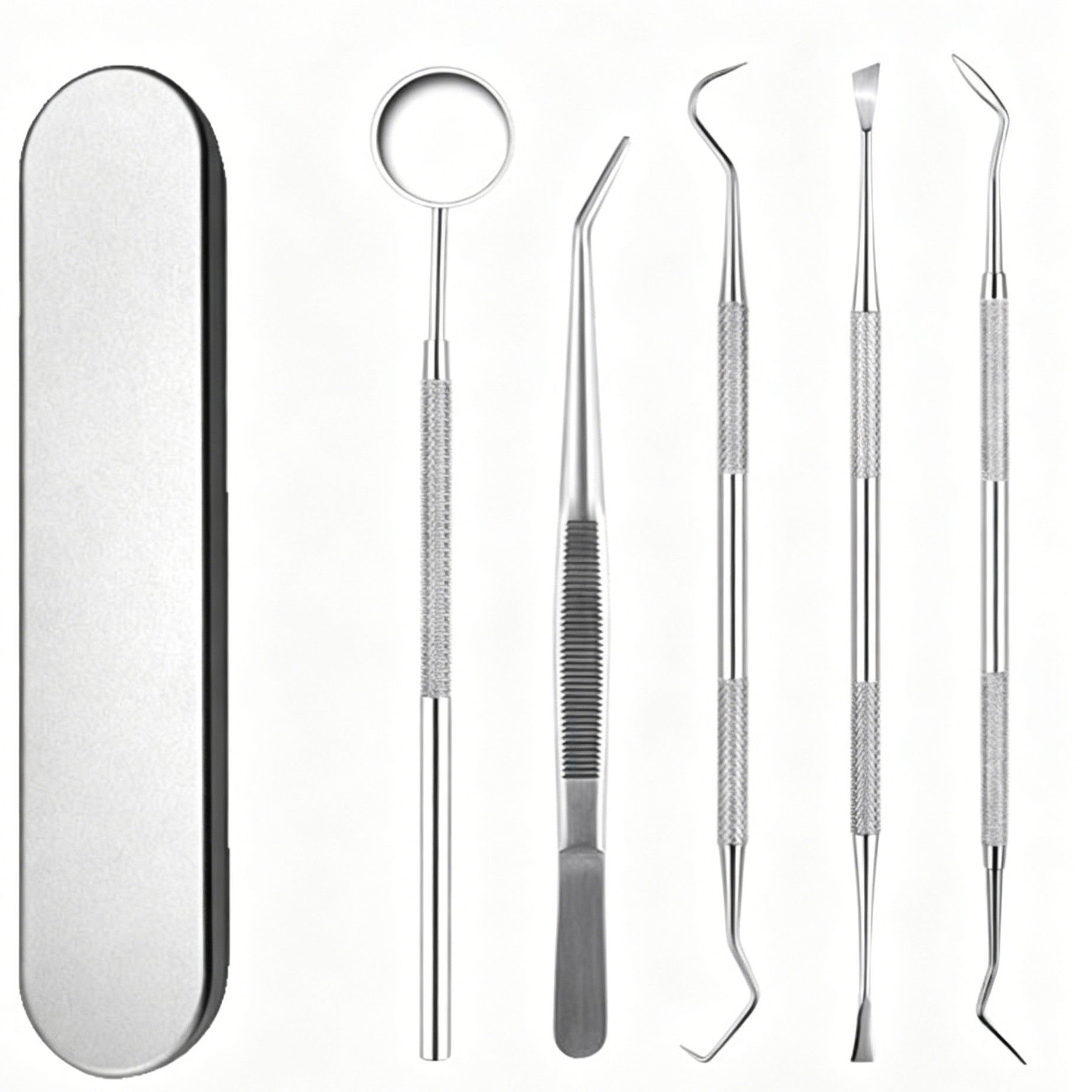 5pcs Stainless Steel Dental Tools Kit Mouth Mirror Tweezer Scaler Probe - Image 1