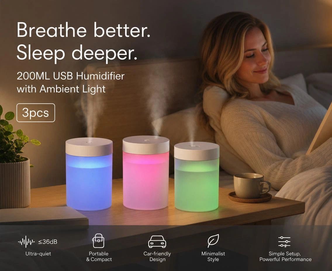 3 Pack USB Humidifier White, Home Gift Pack - Image 1