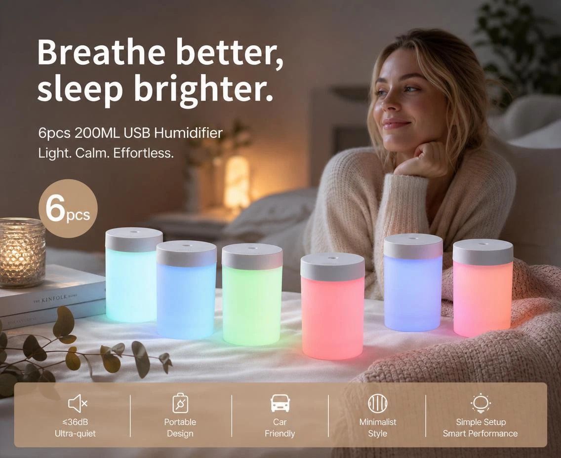 6 Pack USB Humidifier White, Wholesale Xmas Pack - Image 1