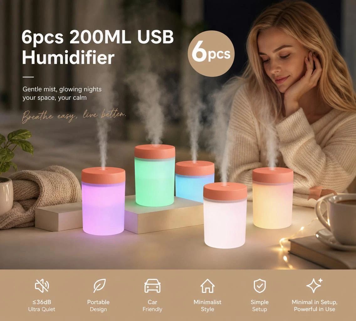 6 Pack USB Humidifier Pink, Multi-Purpose Gift Set - Image 1