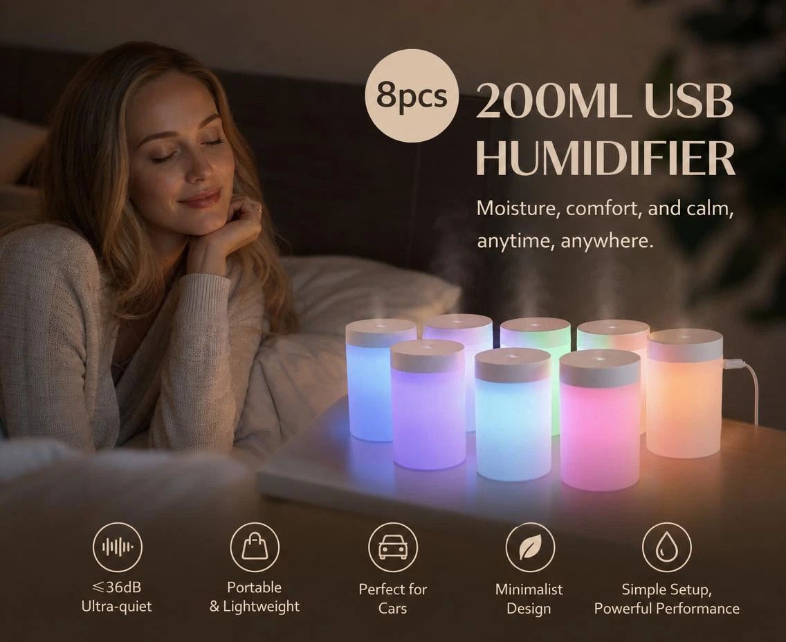 8 Pack USB Humidifier White, Bulk Christmas Hamper Fillers - Image 1