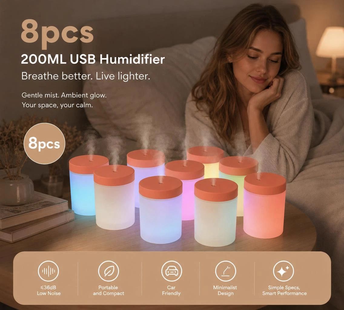 8 Pack USB Humidifier Pink, Office Holiday Gift Pack - Image 1
