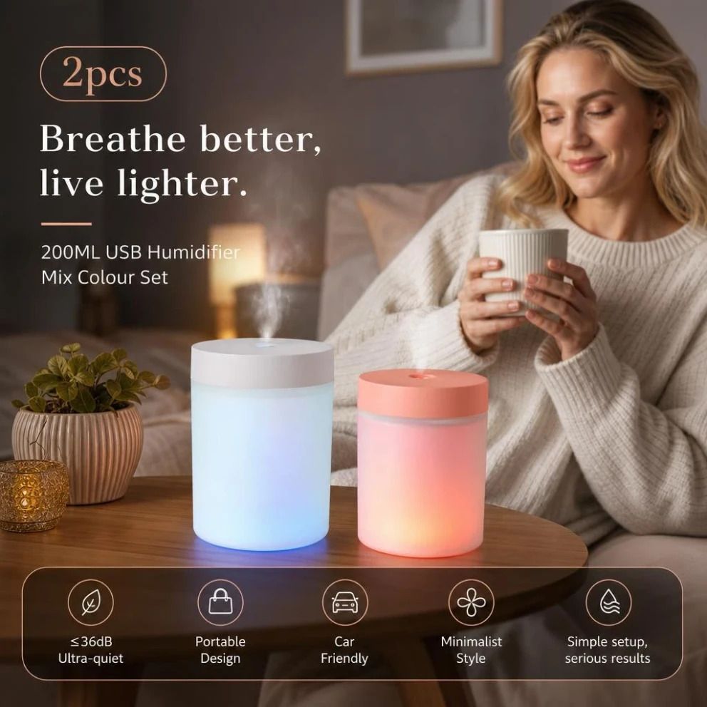 2 Pack White & Pink USB Humidifier Mix Pair - Image 1