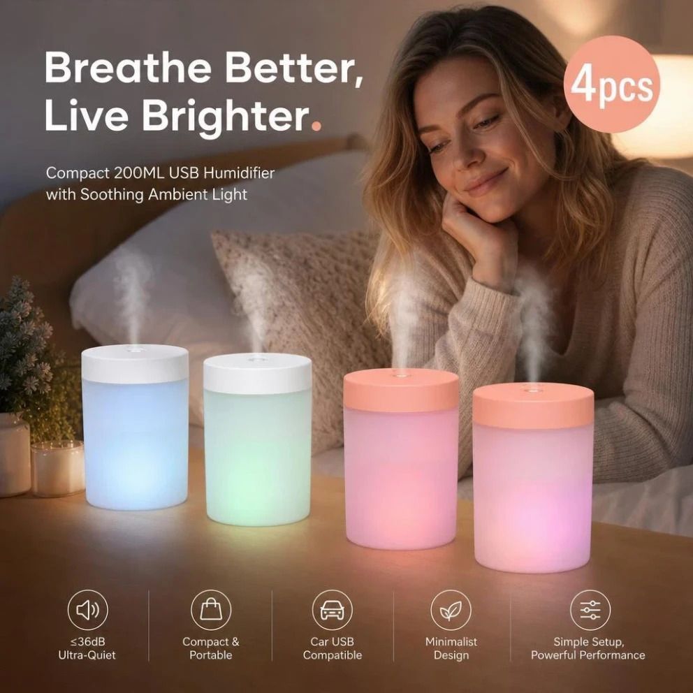 4 Pack White & Pink USB Humidifier Mixed Bundle - Image 1