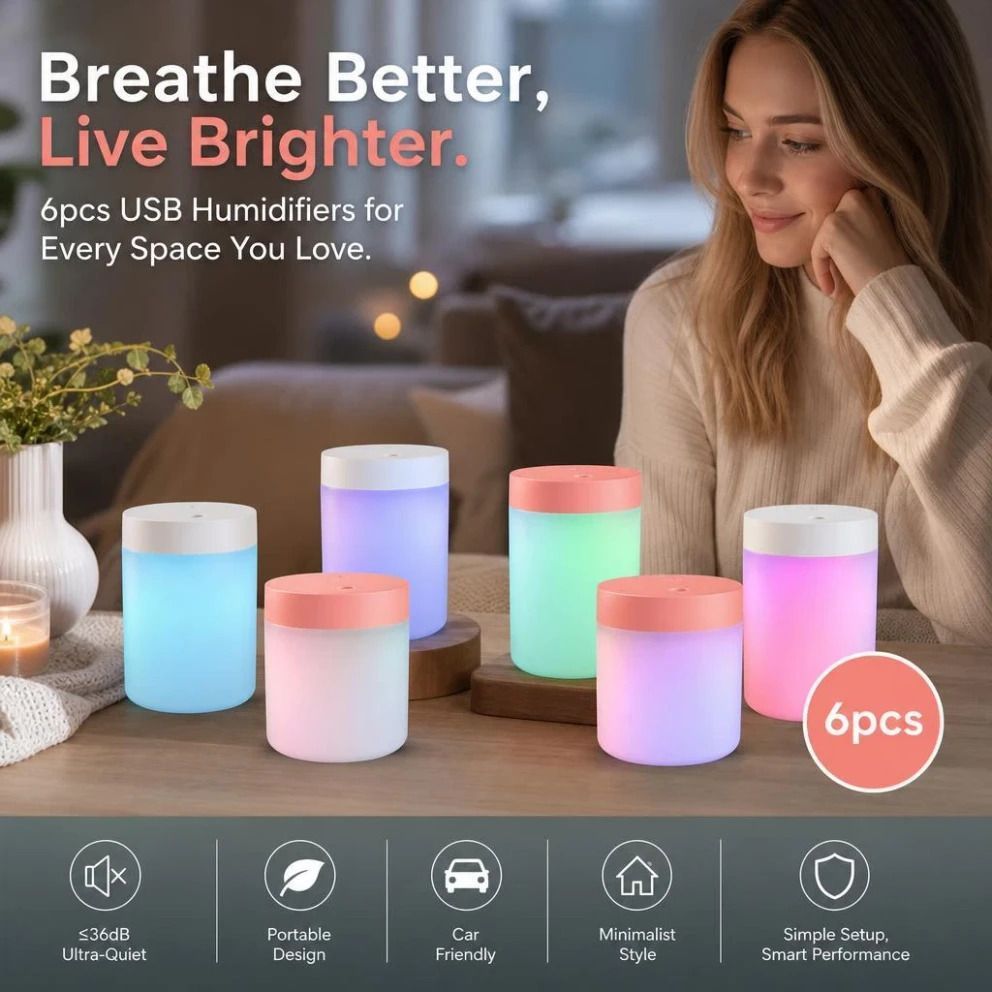 6 Pack White & Pink USB Humidifier Mixed Pack - Image 1