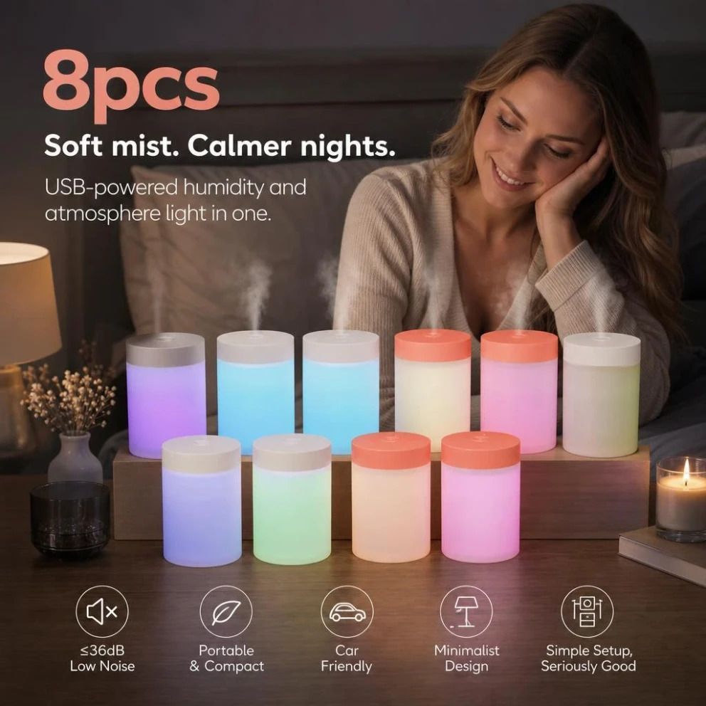8 Pack White & Pink USB Humidifier Mixed Bulk Set - Image 1