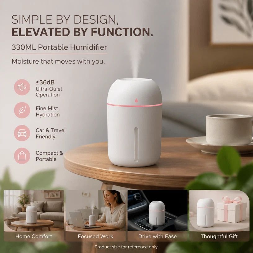 USB Water Drop Mini Humidifier 330ML White, Bedroom Gift - Image 1