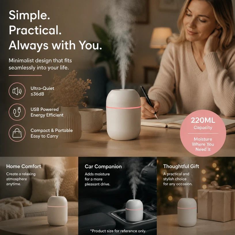 USB Water Drop Aroma Humidifier 220ML Glacier White, Holiday Present - Image 1