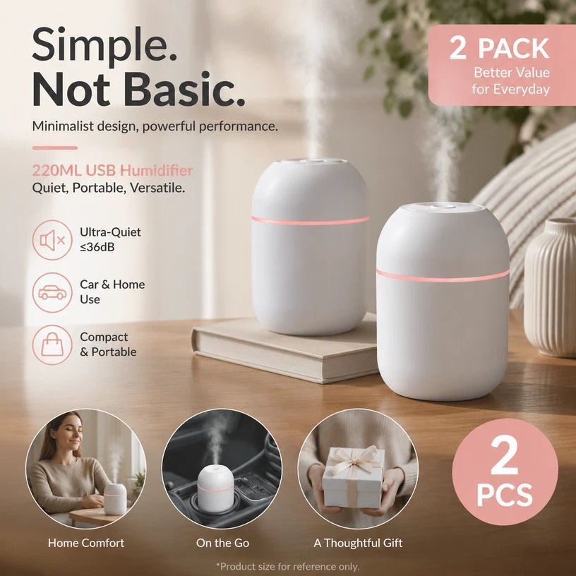 2 Pack Water Drop Humidifier Glacier White, Festive Gift Set - Image 1