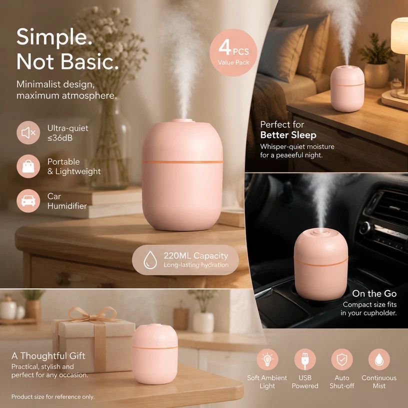 4 Pack Water Drop Humidifier Nordic Pink, Bulk Holiday Gift - Image 1
