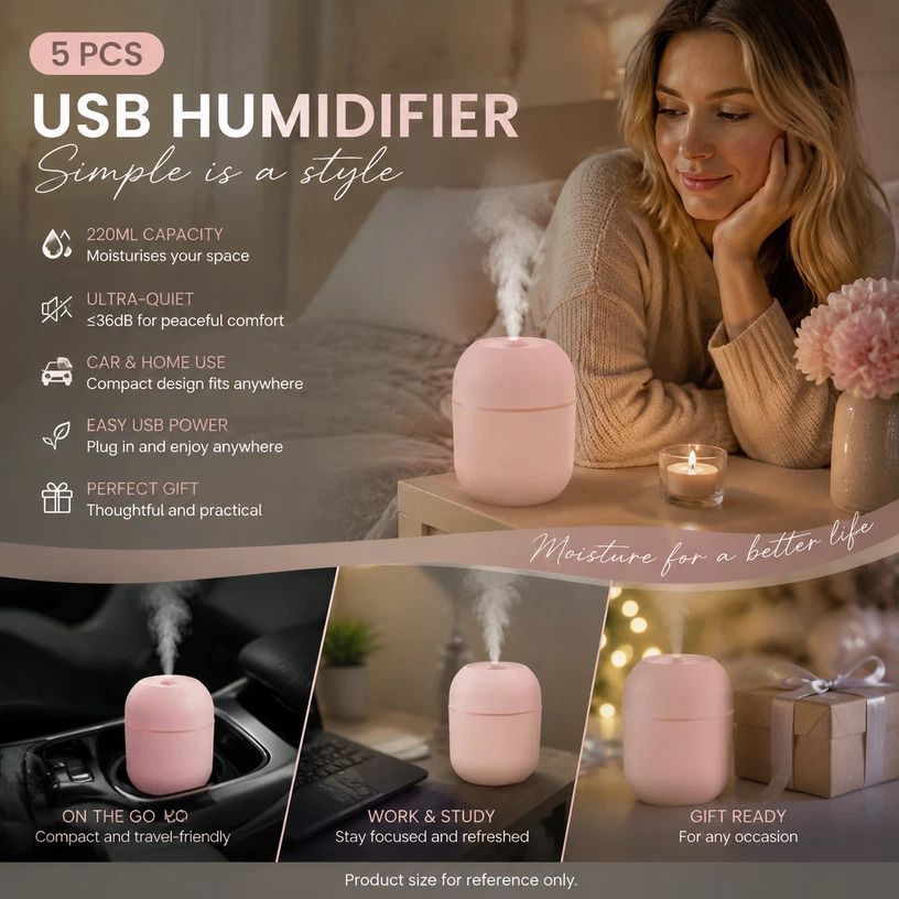 5 Pack Water Drop Humidifier Nordic Pink, Wholesale Xmas Pack - Image 1