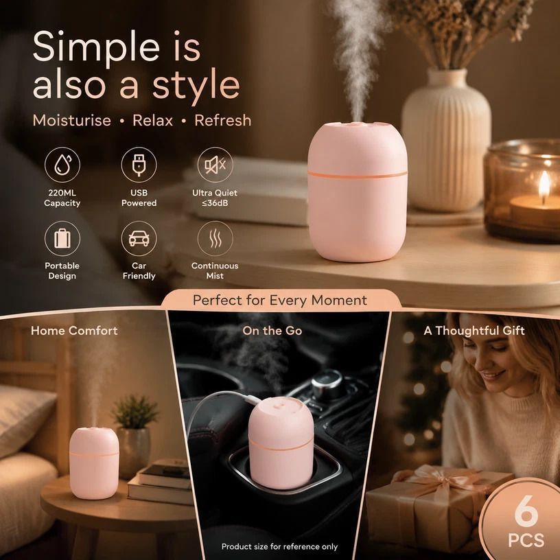 6 Pack Water Drop Humidifier Nordic Pink, Christmas Hamper Fillers - Image 1