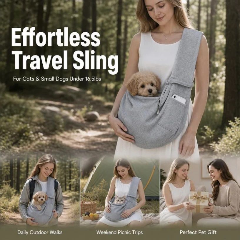 Breathable Cat Carrier Up To 16.5lbs, Grey With Phone Pocket, Stress-Free Outdoor Trip Pet Gift - Image 1
