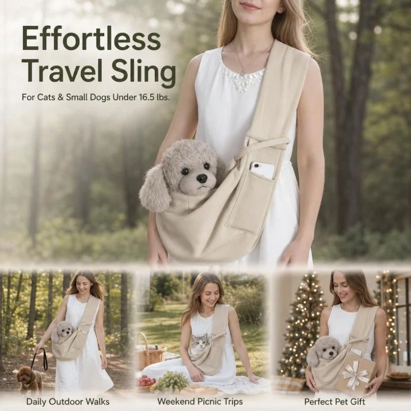 Breathable Cat Carrier Up To 16.5lbs, Apricot With Phone Pocket, Gentle Tone For Casual Strolls - Image 1