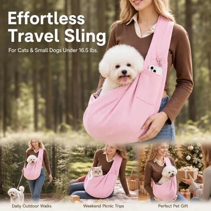 Breathable Cat Carrier Up To 16.5lbs, Pink With Phone Pocket, Lovely Pet Accessory Holiday Gift - Image 1