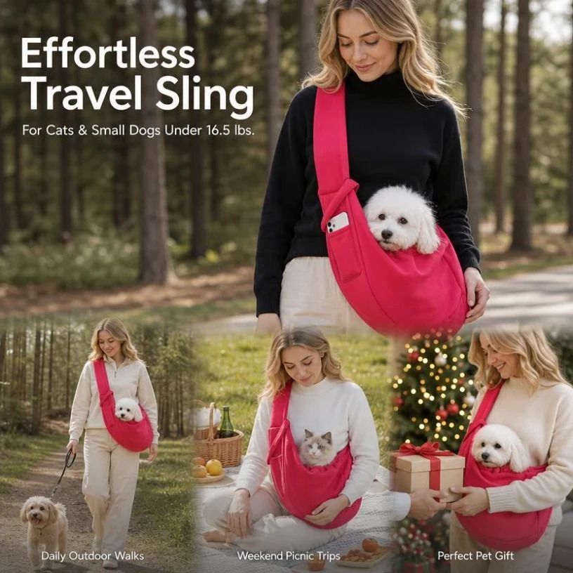 Breathable Cat Carrier Up To 16.5lbs, Bright Red With Phone Pocket, Standout Outdoor Carry Bag - Image 1