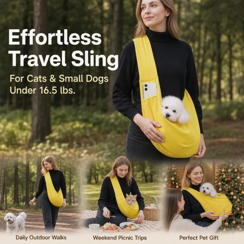Breathable Cat Carrier Up To 16.5lbs, Yellow With Phone Pocket, Cheerful Short Trip Pet Bag - Image 1