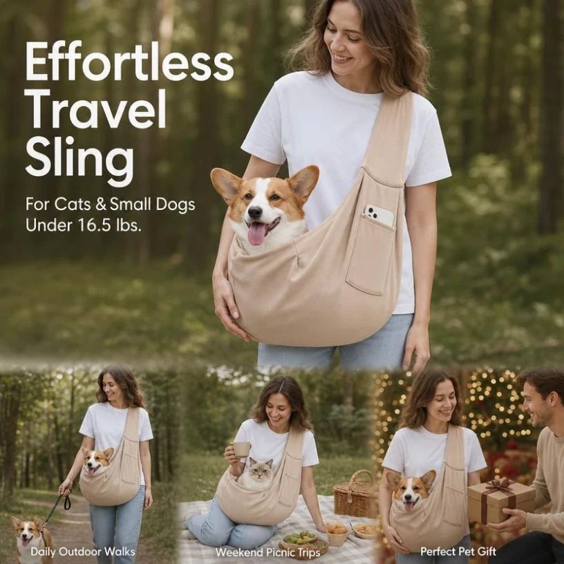 Breathable Cat Carrier Up To 16.5lbs, Khaki With Phone Pocket, Versatile All-Scene Pet Gift - Image 1