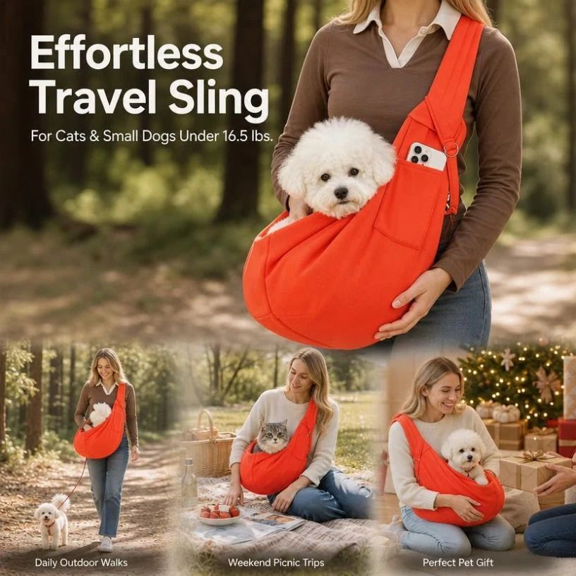 Breathable Cat Carrier Up To 16.5lbs, Orange With Phone Pocket, Lively Fun Outdoor Companion - Image 1
