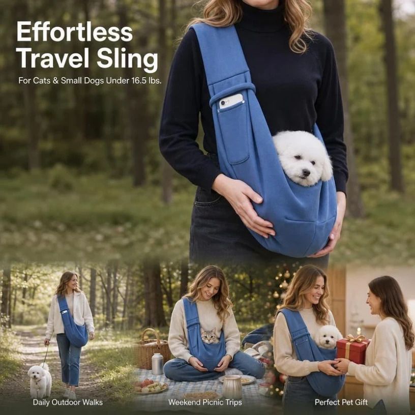Breathable Cat Carrier Up To 16.5lbs, Navy Blue With Phone Pocket, Snug Long Journey Carrier - Image 1