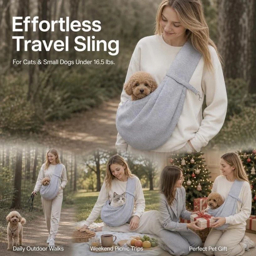 Breathable Cat Carrier Up To 16.5lbs, Grey No Phone Pocket, Ultra Light Quick Outing Bag - Image 1