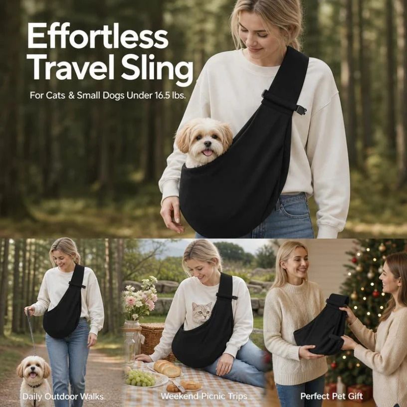 Breathable Cat Carrier Up To 16.5lbs, Black No Phone Pocket, Simple Lightweight Daily Carrier - Image 1