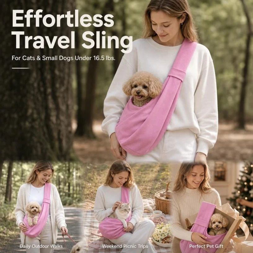 Breathable Cat Carrier Up To 16.5lbs, Pink No Phone Pocket, Soft Relaxed Travel Pet Bag - Image 1