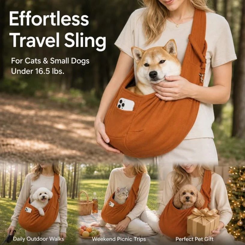 Breathable Cat Carrier Up To 16.5lbs, Brown With Phone Pocket, Timeless Neutral Tone Pet Gift - Image 1